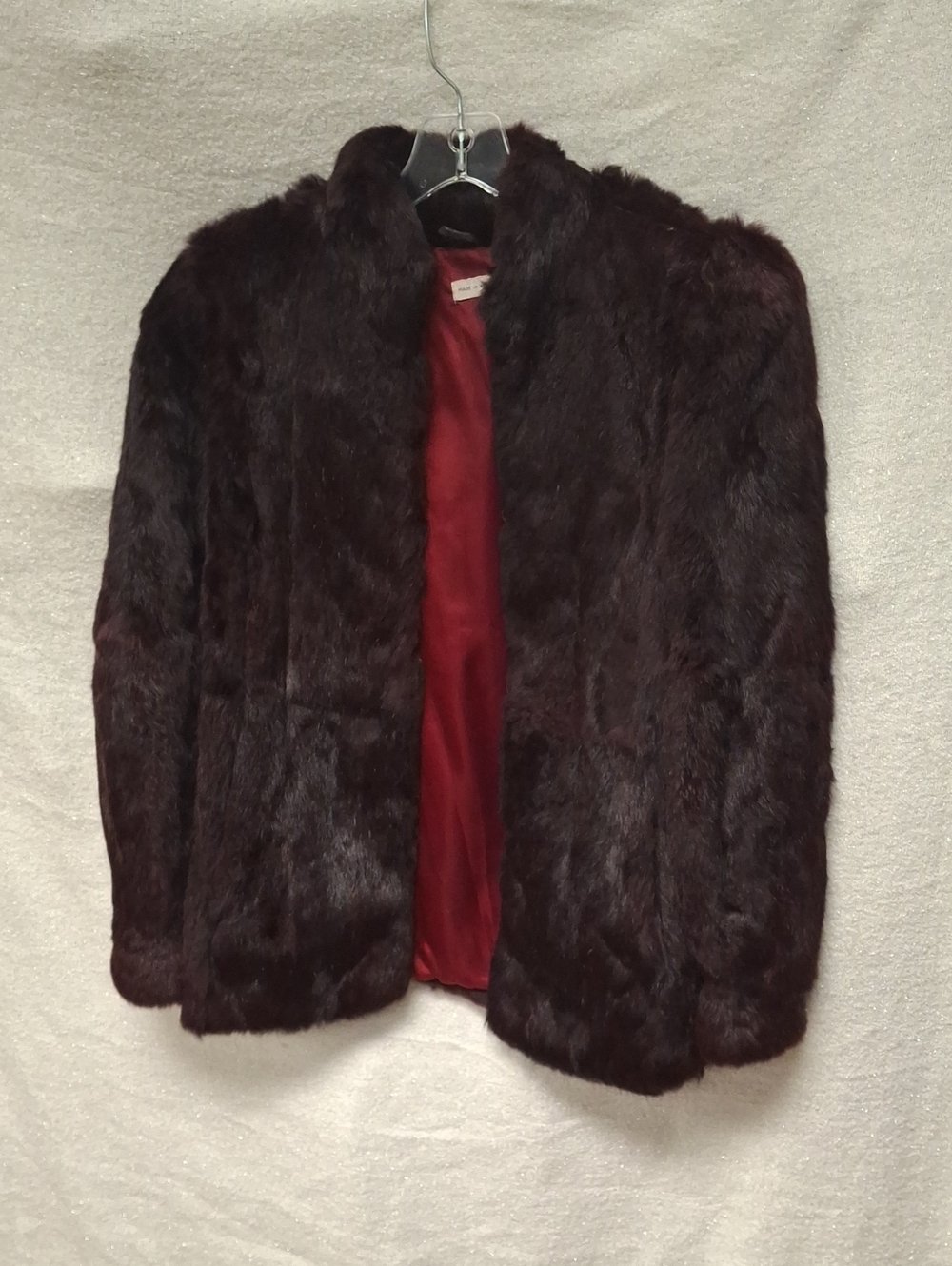 Womens Red Dyed Rabbit Fur Jacket